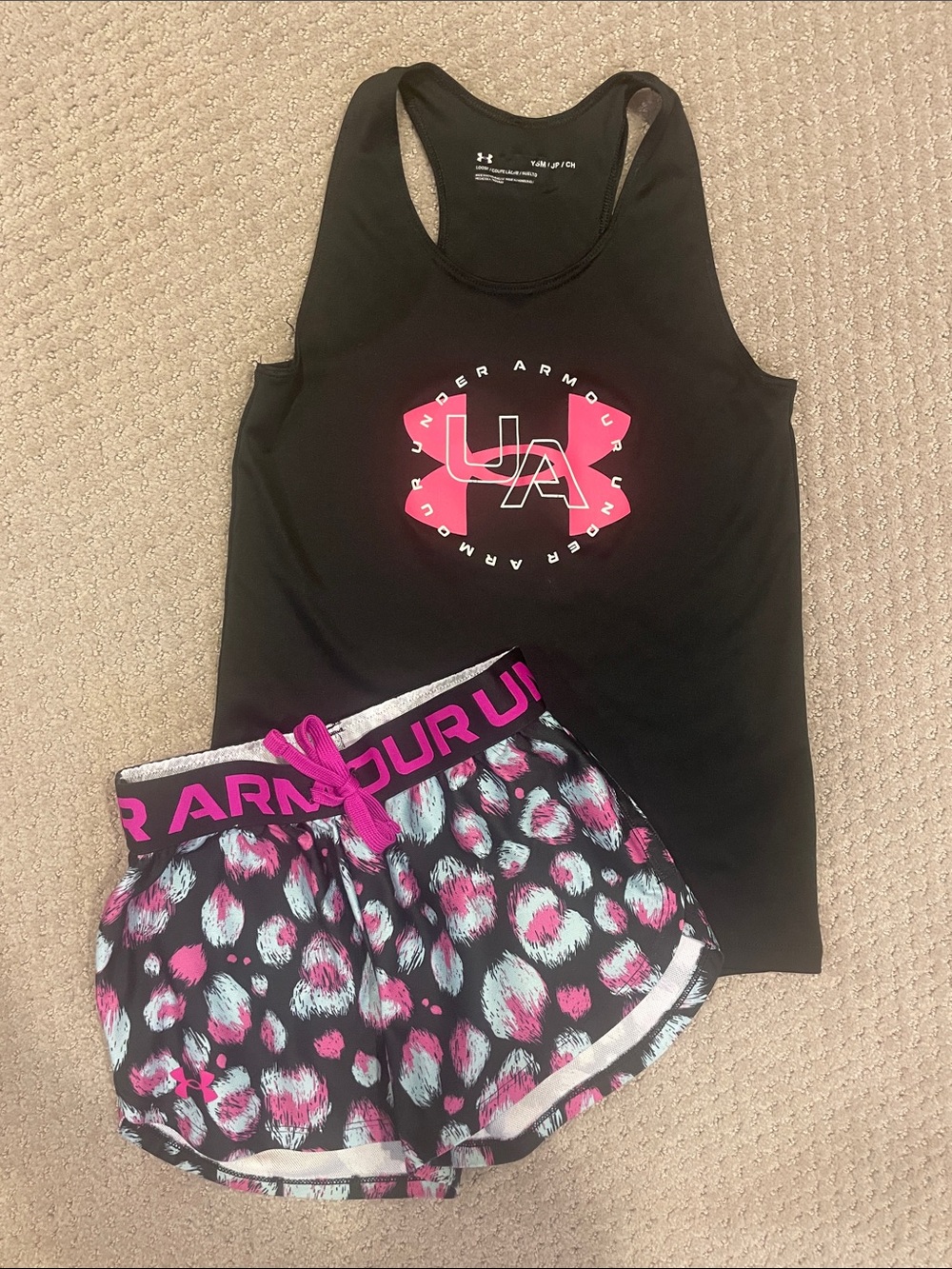 Under Armour Black Tank with Pink Logo & Black Printed Shorts